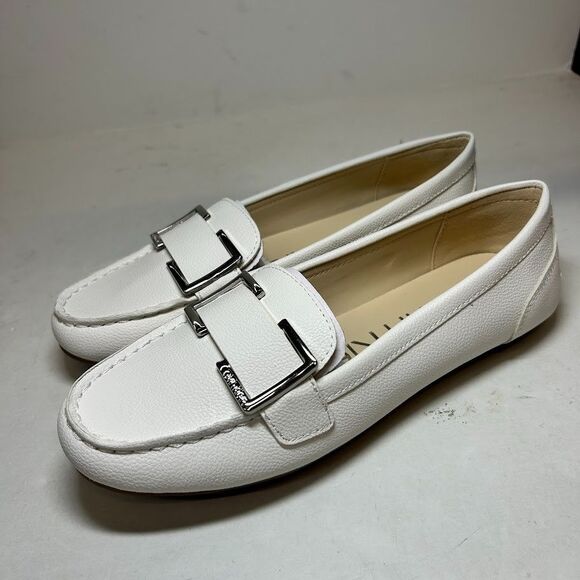 Calvin Klein Womens 7 M White Lydia Faux Leather Slip On Flat Loafers NIB HF1 - Picture 2 of 4